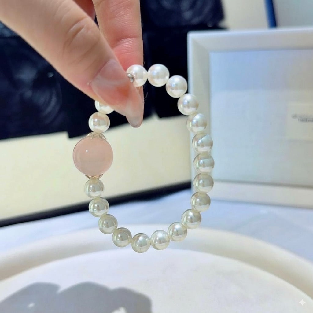 Pink Crystal & Pearl Bracelet – Rose Quartz Beads | Love, Attraction & Soulmate Energy