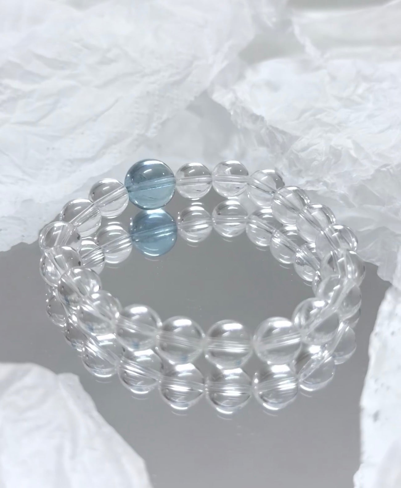 Aquamarine & Clear Quartz Natural Crystal Bracelet – Calmness & Clarity Energy Jewelry