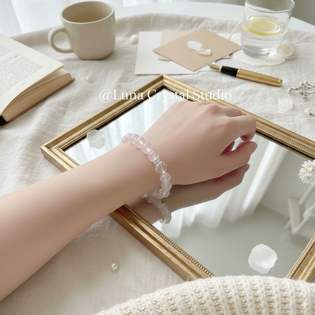 Natural Rose Quartz, Clear Quartz White Agate Bracelet – Attract Love, Clarity & Balance