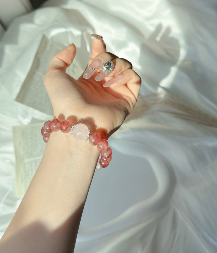 Strawberry Quartz & Rose Quartz Natural Crystal Bracelet – Love, Harmony & Emotional Healing