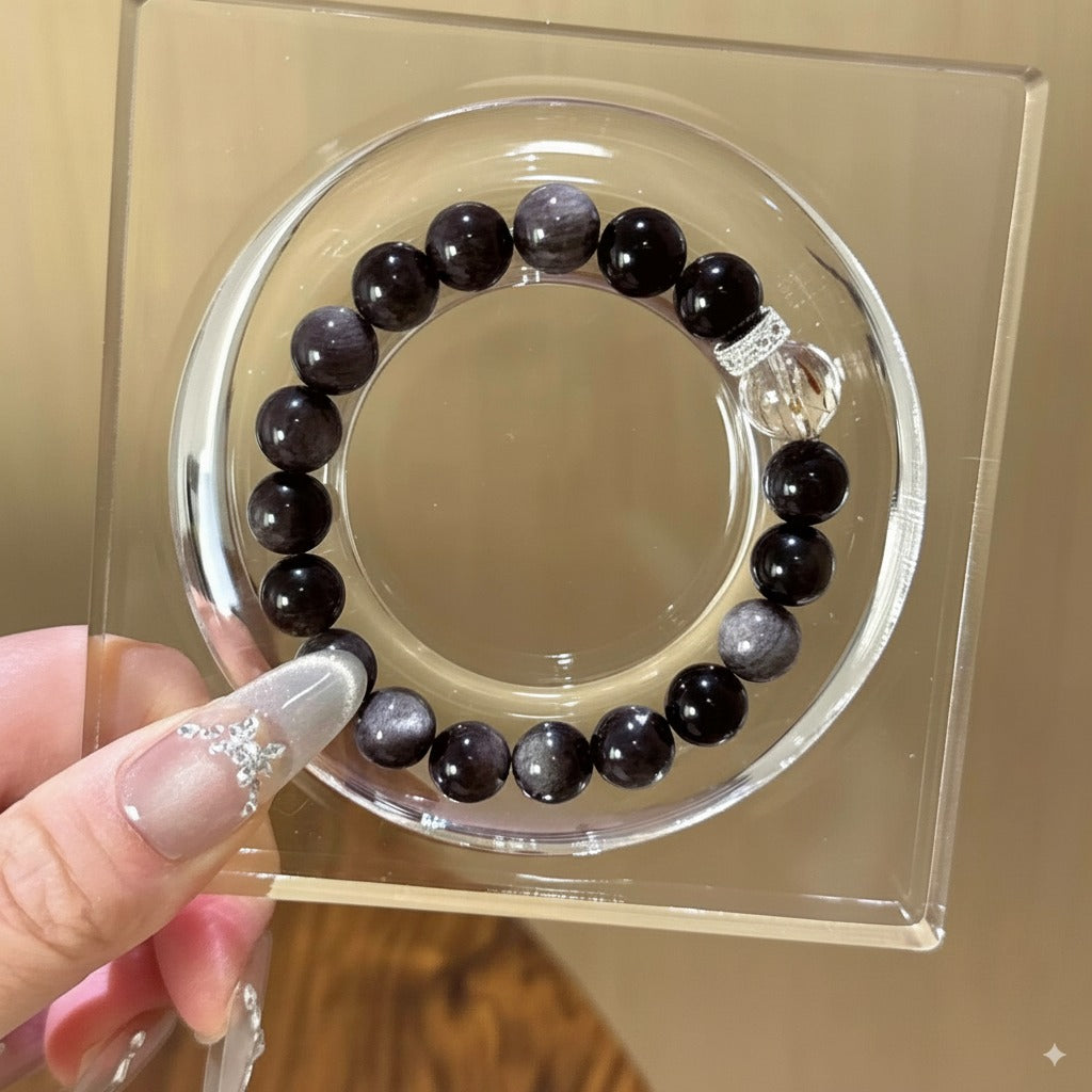 Natural Healing Black Gemstone Bracelet - Protection, Abundance & Prosperity - Handcrafted for Adults