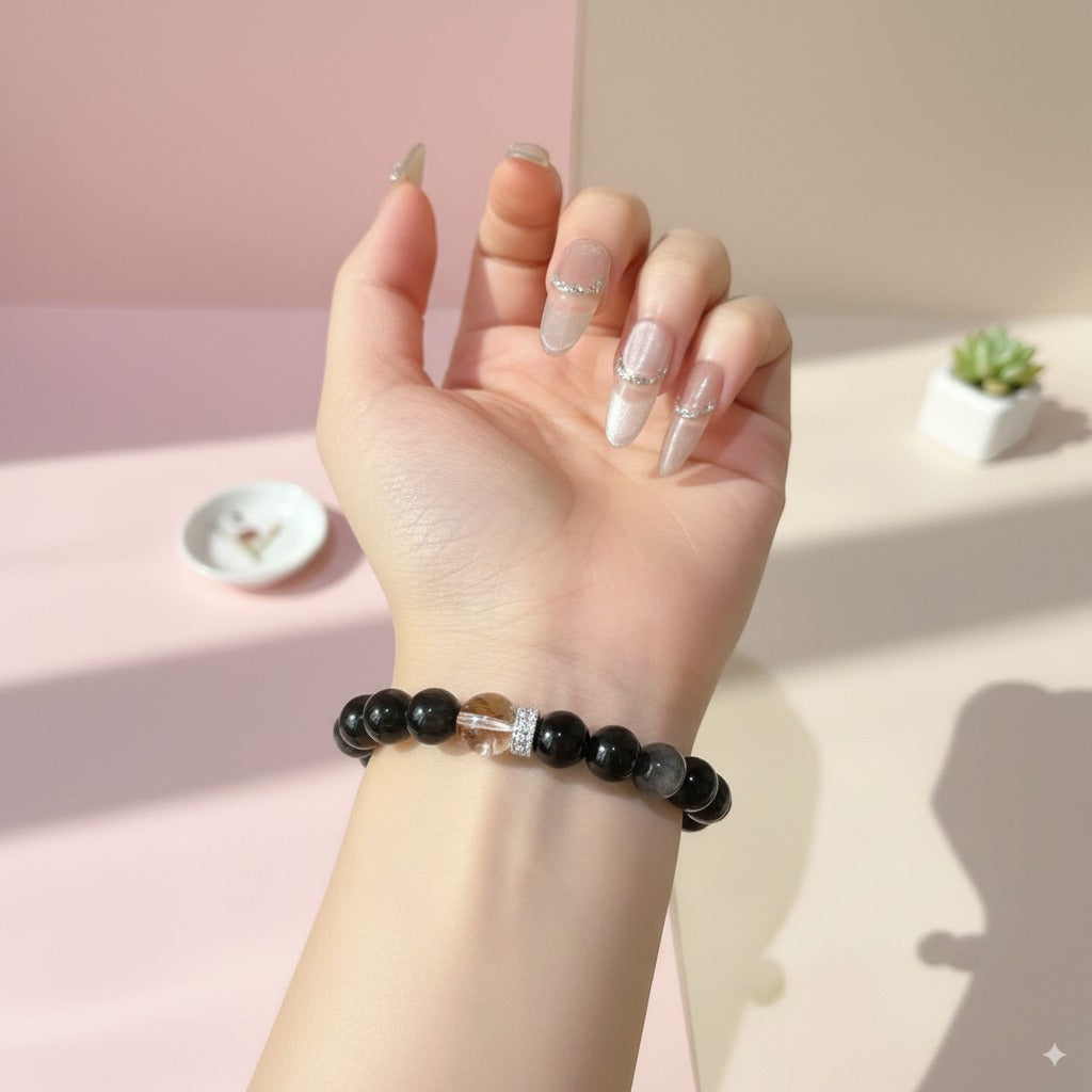 Natural Healing Black Gemstone Bracelet - Protection, Abundance & Prosperity - Handcrafted for Adults