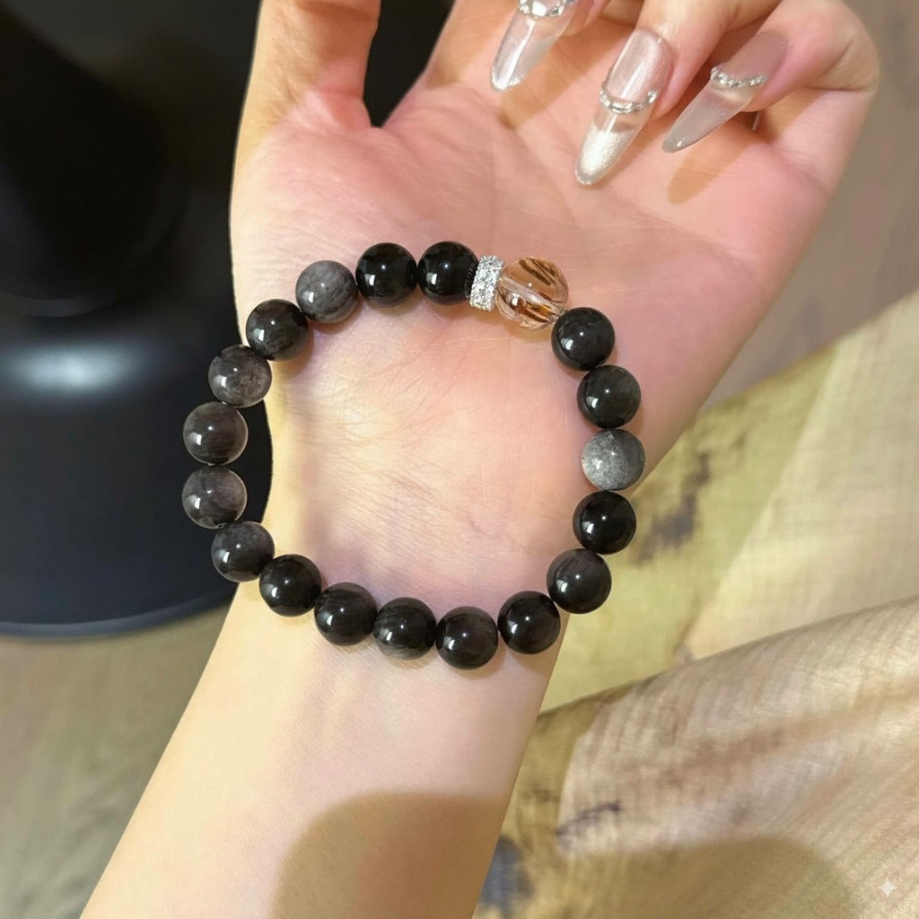 Natural Healing Black Gemstone Bracelet - Protection, Abundance & Prosperity - Handcrafted for Adults