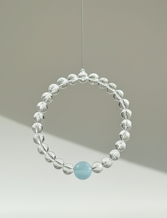 Aquamarine & Clear Quartz Natural Crystal Bracelet – Calmness & Clarity Energy Jewelry