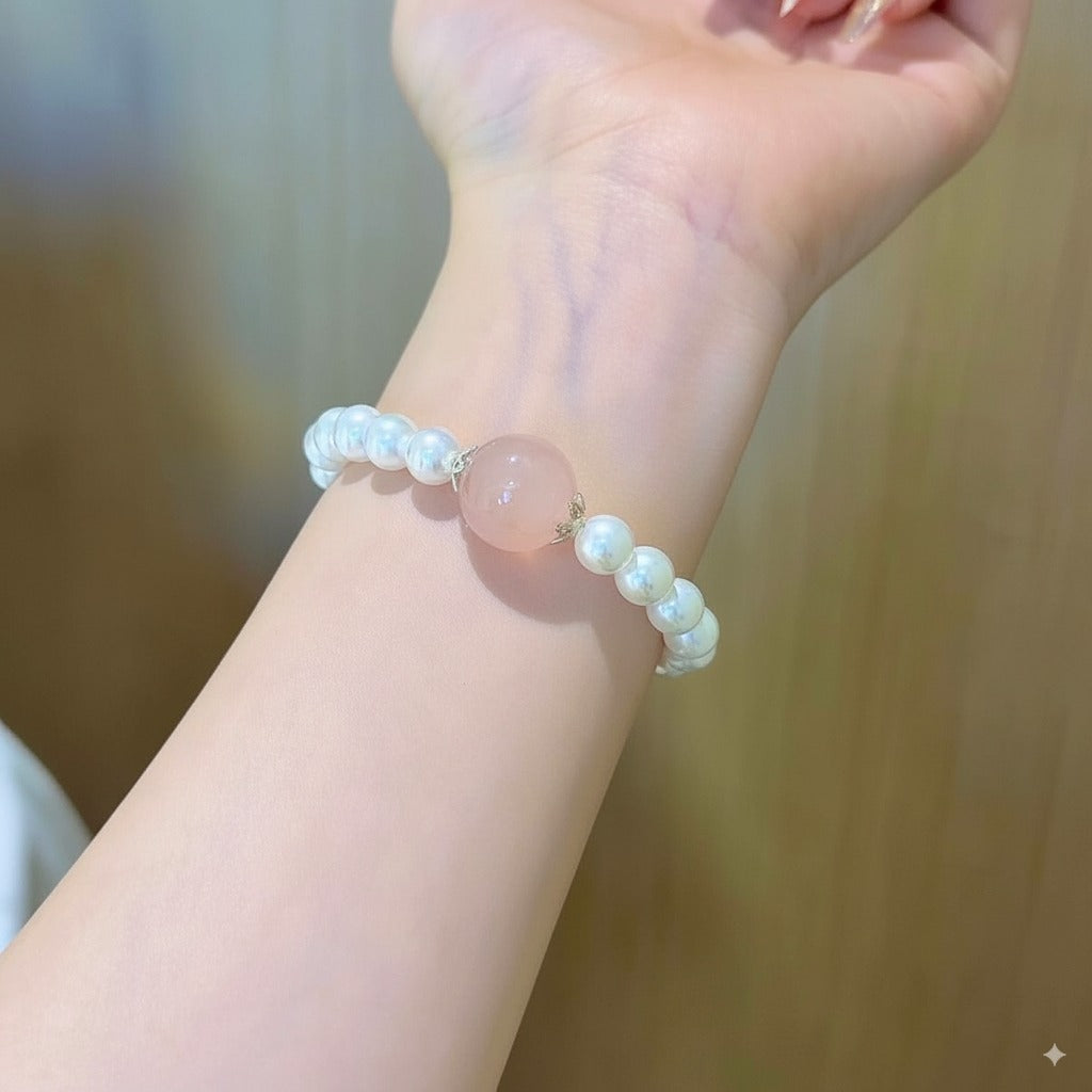 Pink Crystal & Pearl Bracelet – Rose Quartz Beads | Love, Attraction & Soulmate Energy
