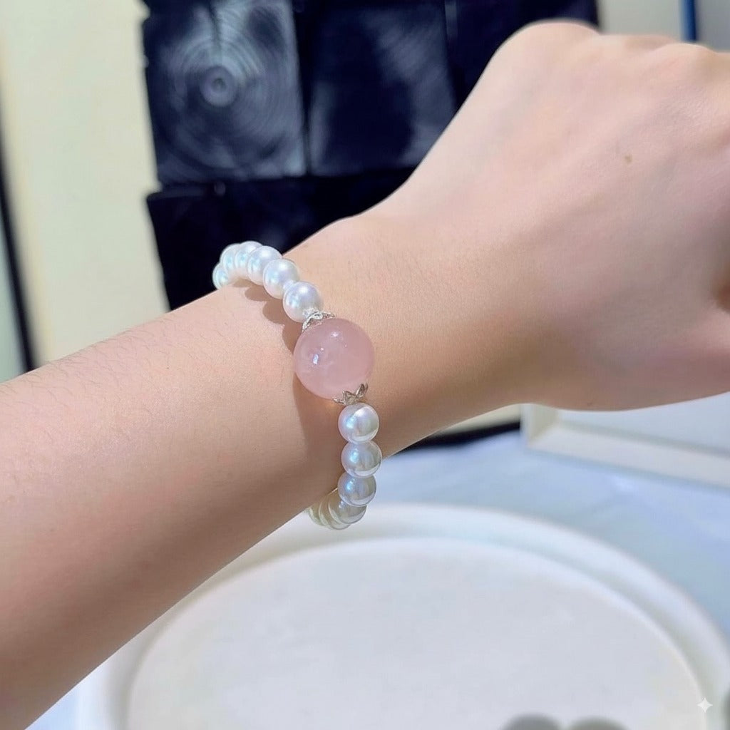 Pink Crystal & Pearl Bracelet – Rose Quartz Beads | Love, Attraction & Soulmate Energy