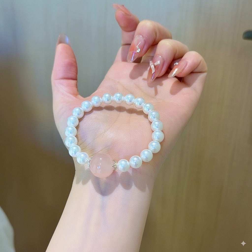 Pink Crystal & Pearl Bracelet – Rose Quartz Beads | Love, Attraction & Soulmate Energy