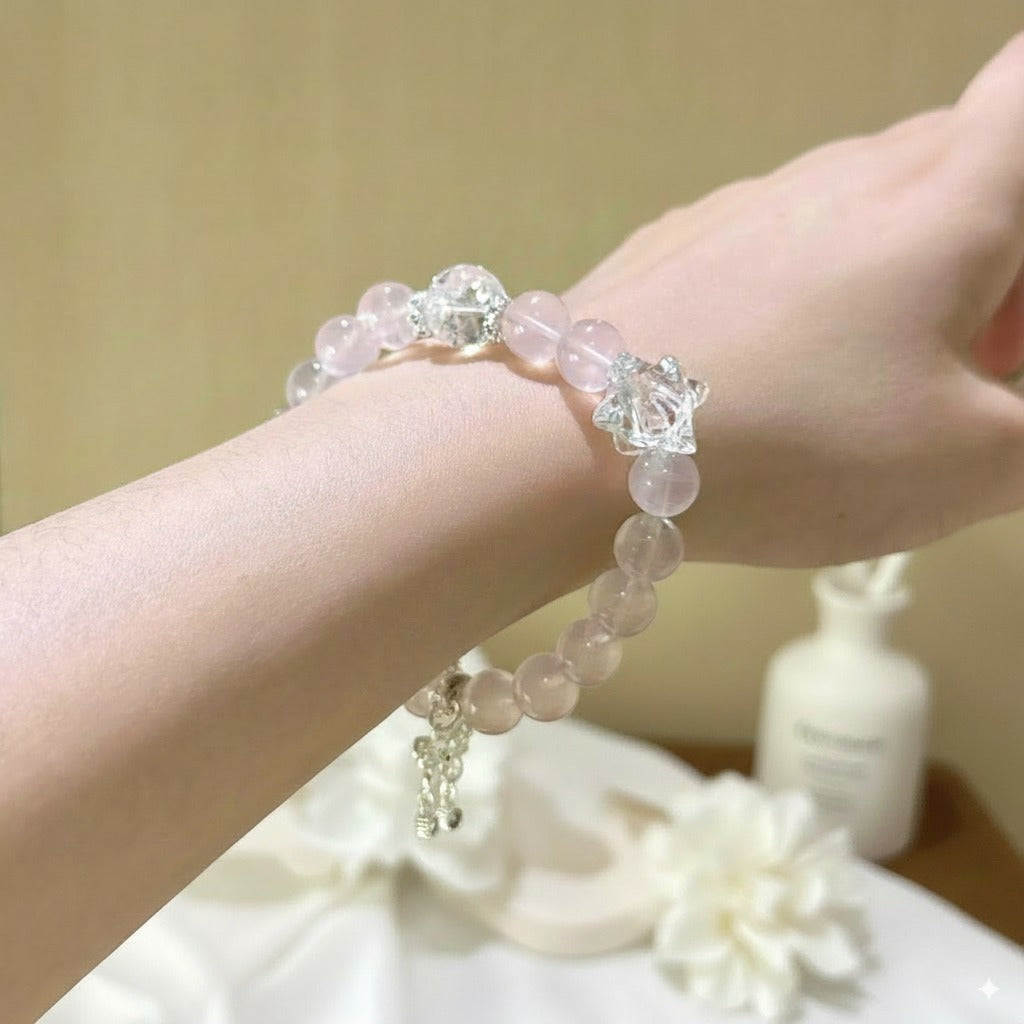 Natural Rose Quartz, Clear Quartz White Agate Bracelet – Attract Love, Clarity & Balance