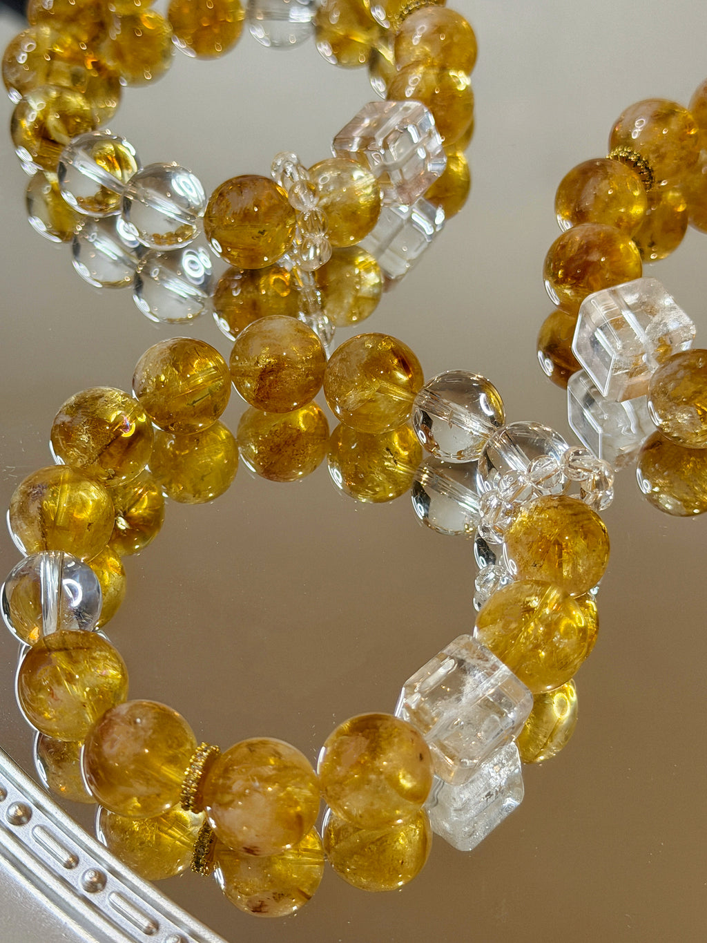 Citrine & Clear Quartz Natural Crystal Bracelet – Positive Energy & Healing Jewelry