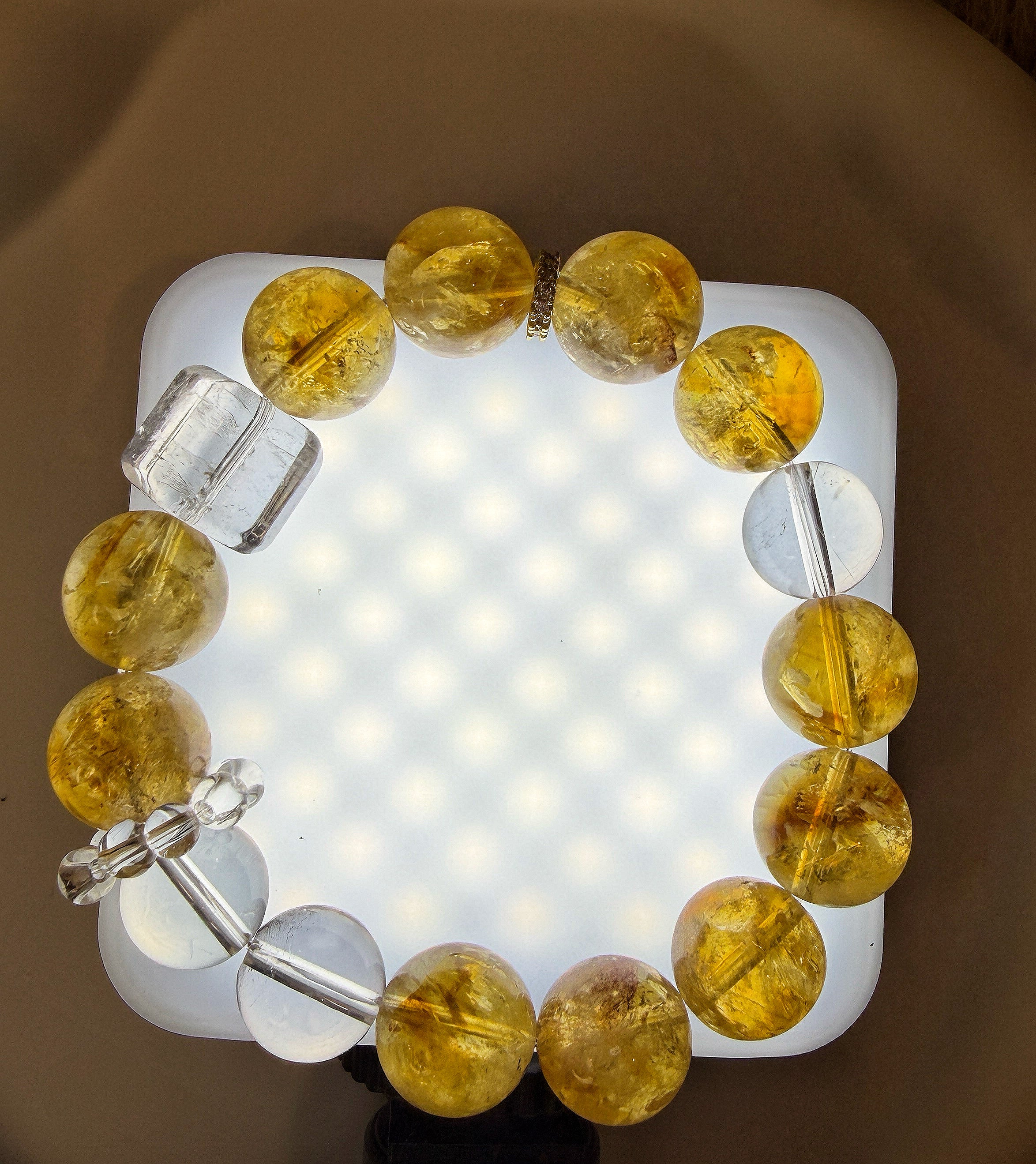 Citrine & Clear Quartz Natural Crystal Bracelet – Positive Energy & Healing Jewelry