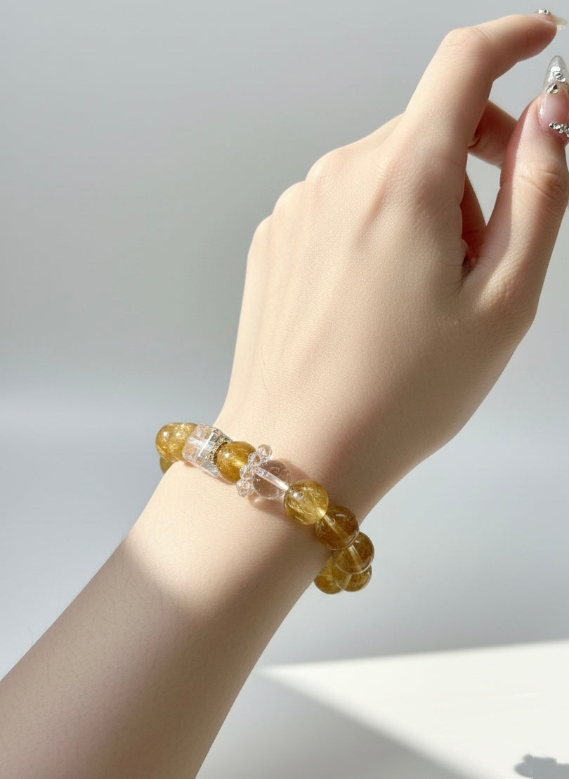 Citrine & Clear Quartz Natural Crystal Bracelet – Positive Energy & Healing Jewelry