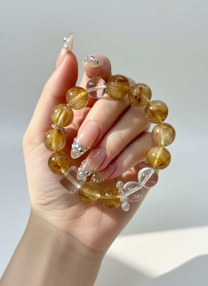 Citrine & Clear Quartz Natural Crystal Bracelet – Positive Energy & Healing Jewelry