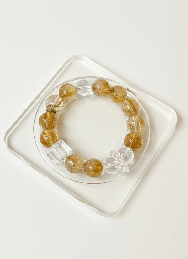 Citrine & Clear Quartz Natural Crystal Bracelet – Positive Energy & Healing Jewelry