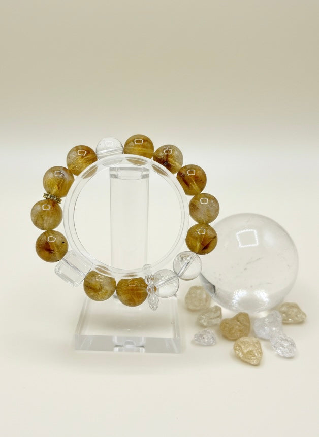 Citrine & Clear Quartz Natural Crystal Bracelet – Positive Energy & Healing Jewelry