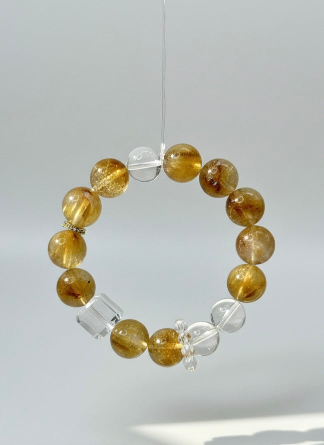 Citrine & Clear Quartz Natural Crystal Bracelet – Positive Energy & Healing Jewelry