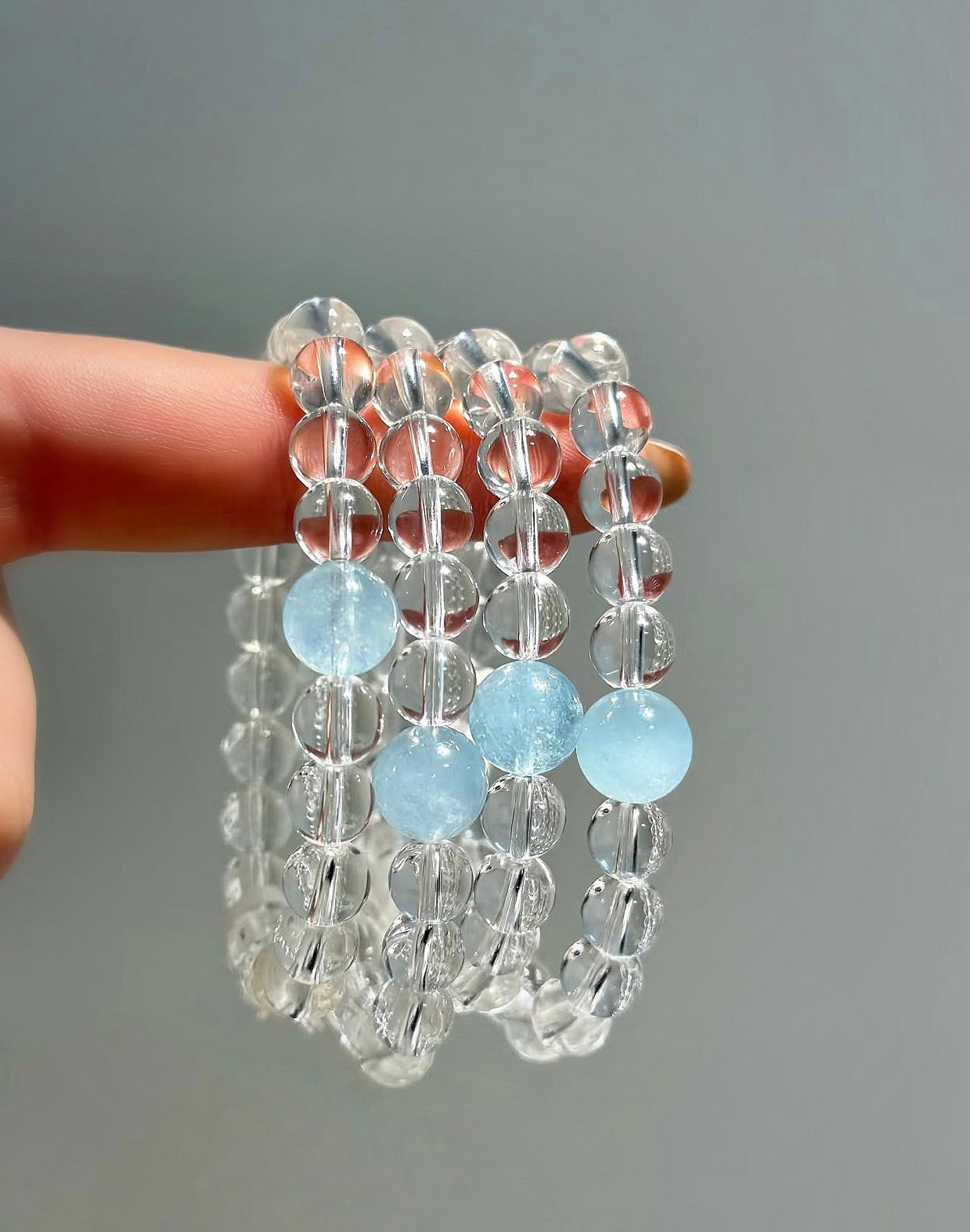 Aquamarine & Clear Quartz Natural Crystal Bracelet – Calmness & Clarity Energy Jewelry