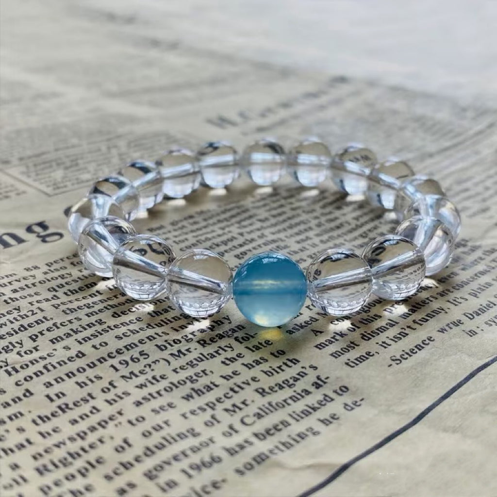 Aquamarine & Clear Quartz Natural Crystal Bracelet – Calmness & Clarity Energy Jewelry