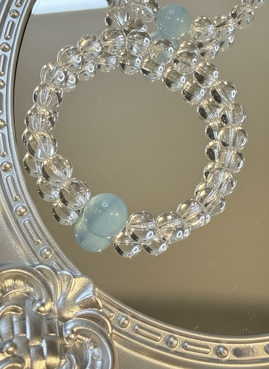 Aquamarine & Clear Quartz Natural Crystal Bracelet – Calmness & Clarity Energy Jewelry