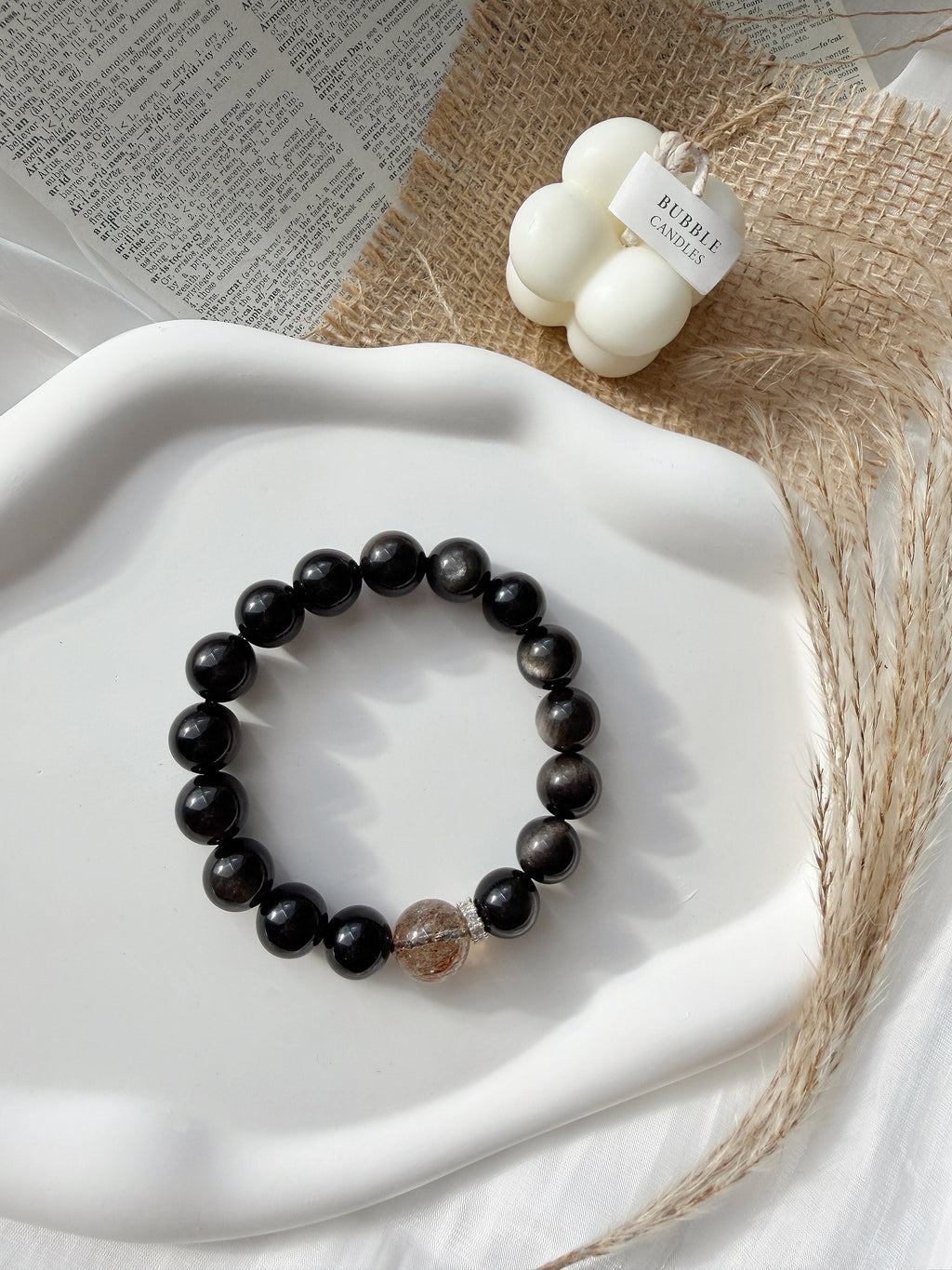 Silver Obsidian & Black Super Seven Natural Crystal Bracelet – Protection, Abundance & Love Energy