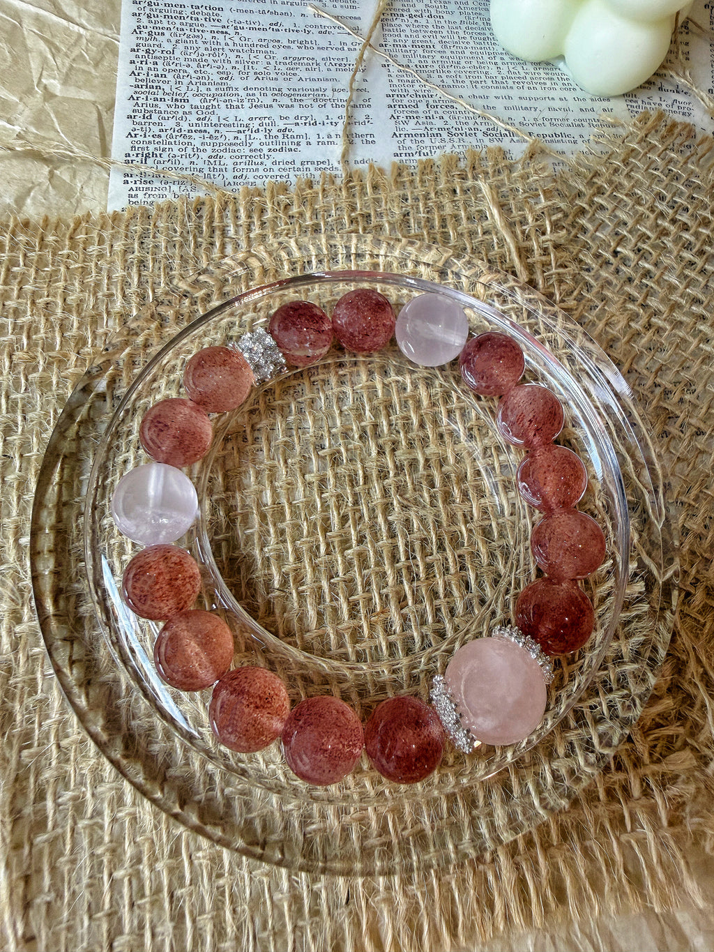 Strawberry Quartz & Rose Quartz Natural Crystal Bracelet – Love, Harmony & Emotional Healing