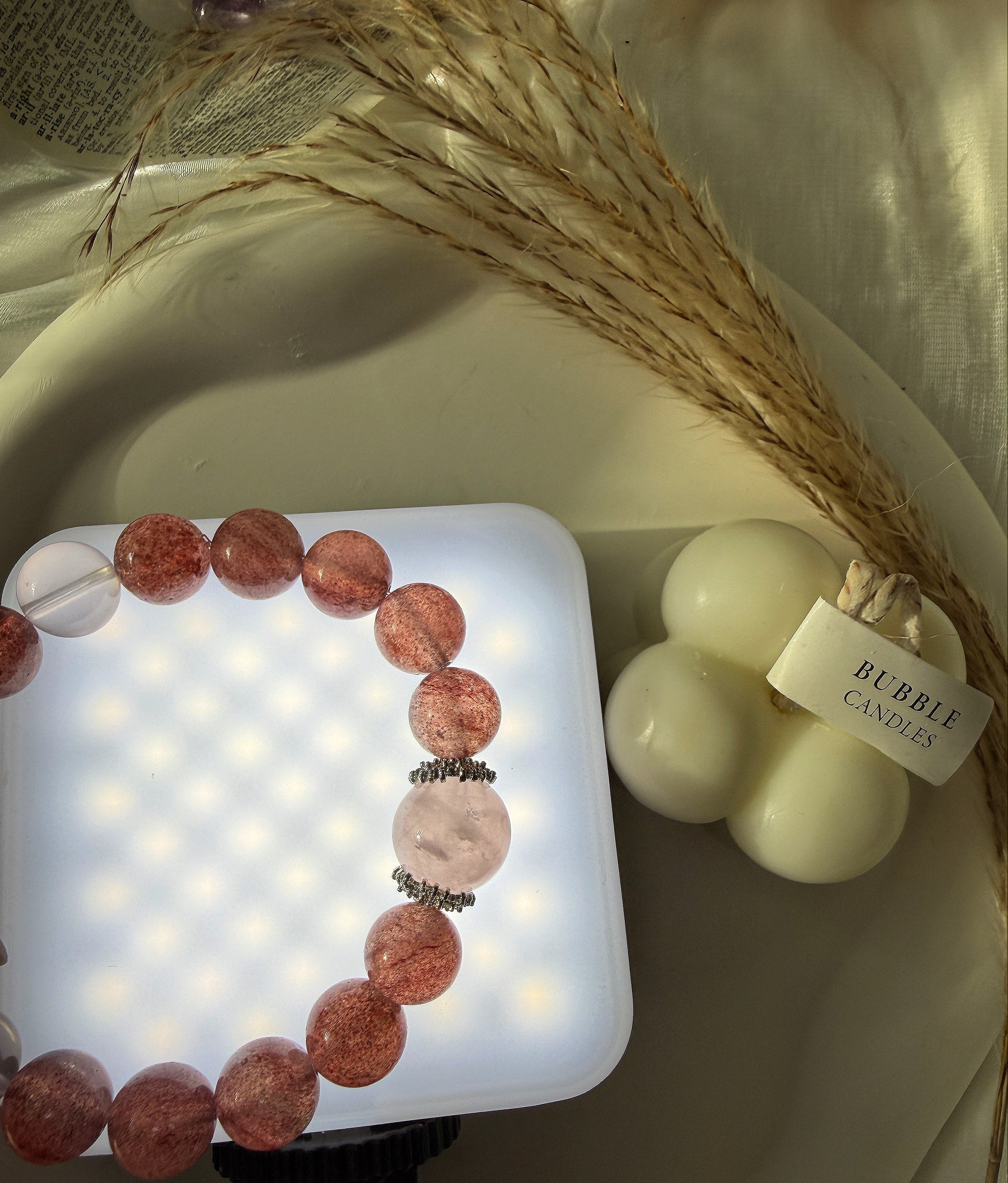 Strawberry Quartz & Rose Quartz Natural Crystal Bracelet – Love, Harmony & Emotional Healing