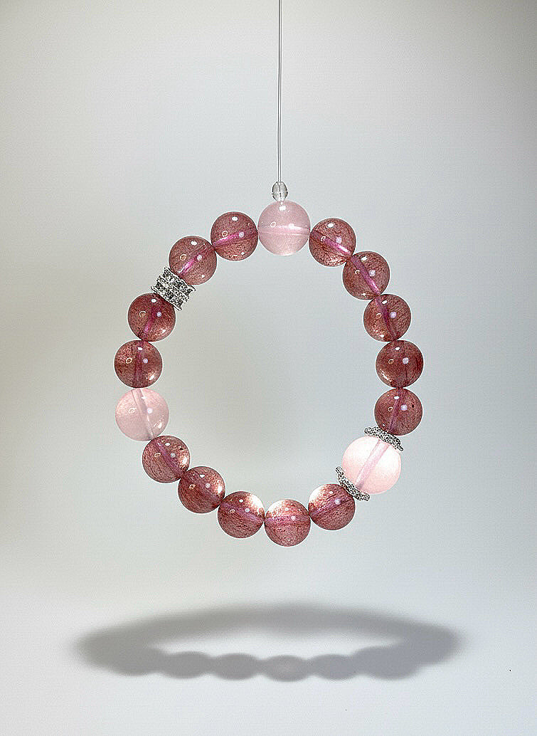 Strawberry Quartz & Rose Quartz Natural Crystal Bracelet – Love, Harmony & Emotional Healing
