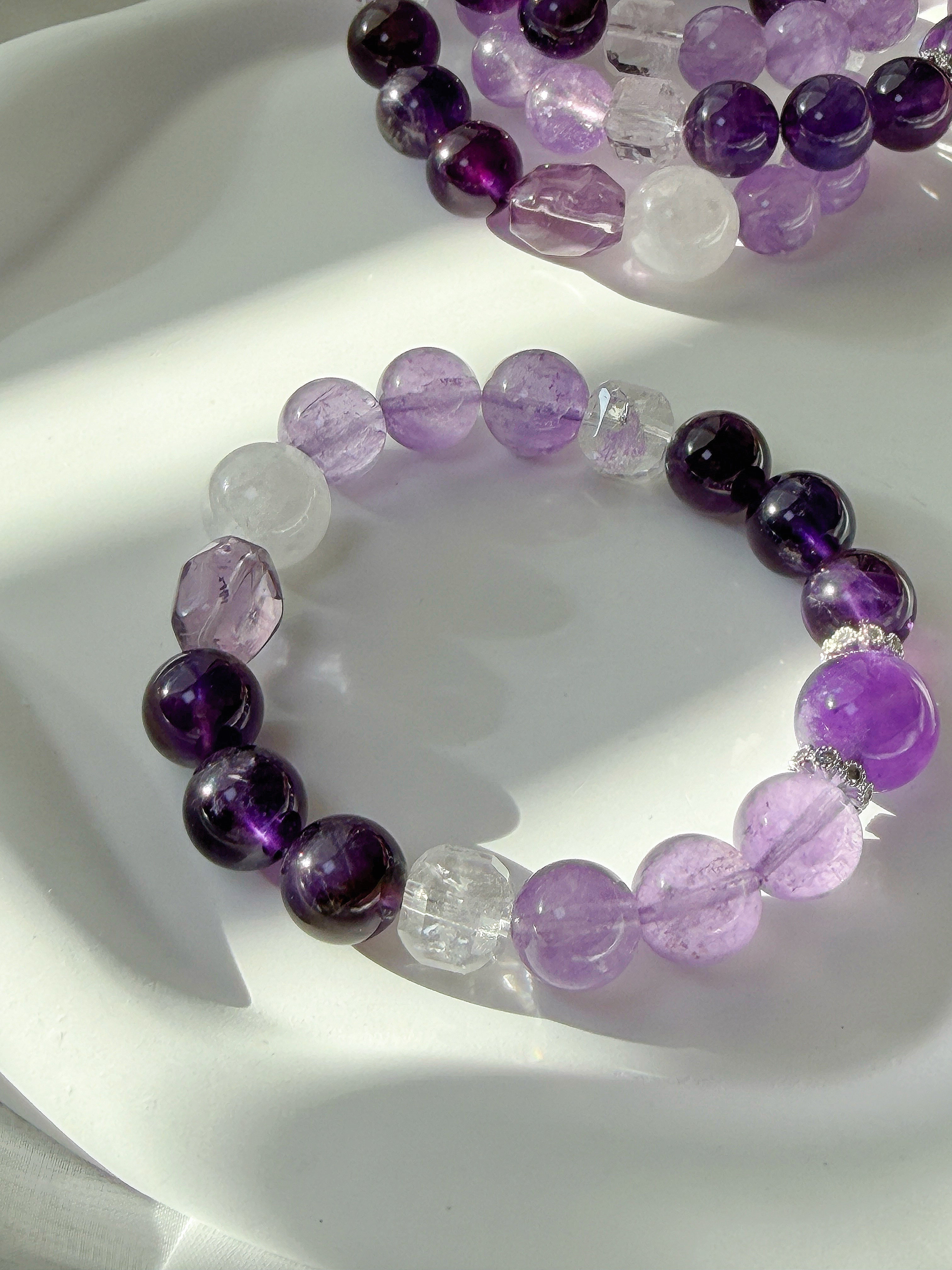 Amethyst & Clear Quartz Bracelet | Deep Purple Healing Energy & Intuition Booster