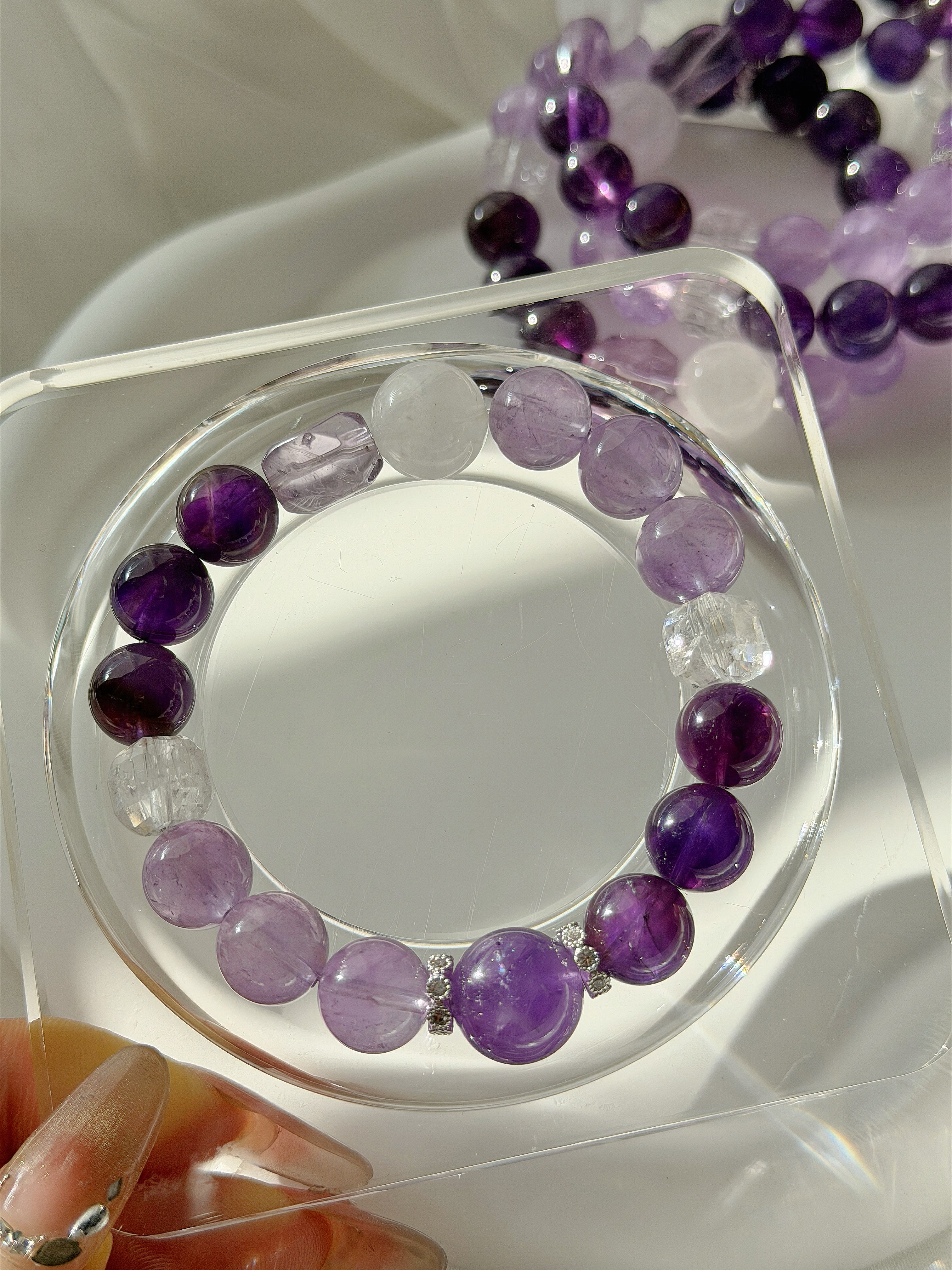 Amethyst & Clear Quartz Bracelet | Deep Purple Healing Energy & Intuition Booster