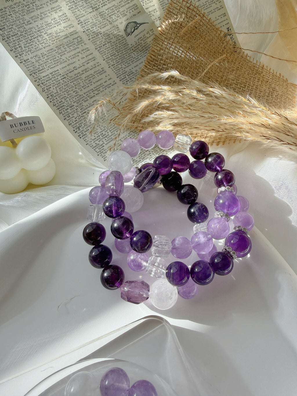Amethyst & Clear Quartz Bracelet | Deep Purple Healing Energy & Intuition Booster