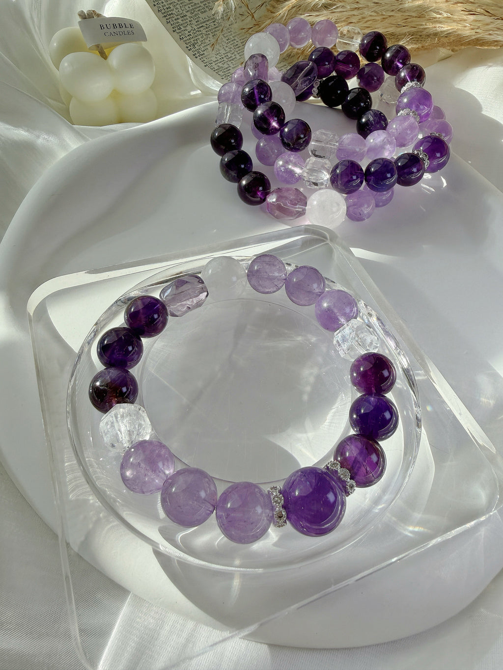 Amethyst & Clear Quartz Bracelet | Deep Purple Healing Energy & Intuition Booster