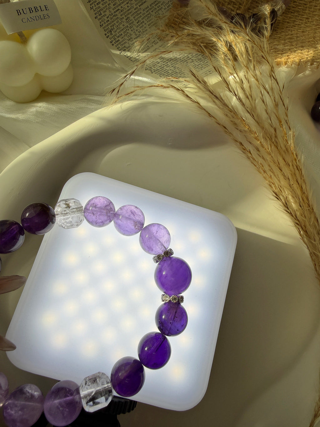 Amethyst & Clear Quartz Bracelet | Deep Purple Healing Energy & Intuition Booster