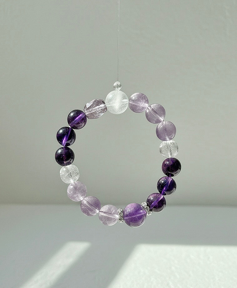 Amethyst & Clear Quartz Bracelet | Deep Purple Healing Energy & Intuition Booster
