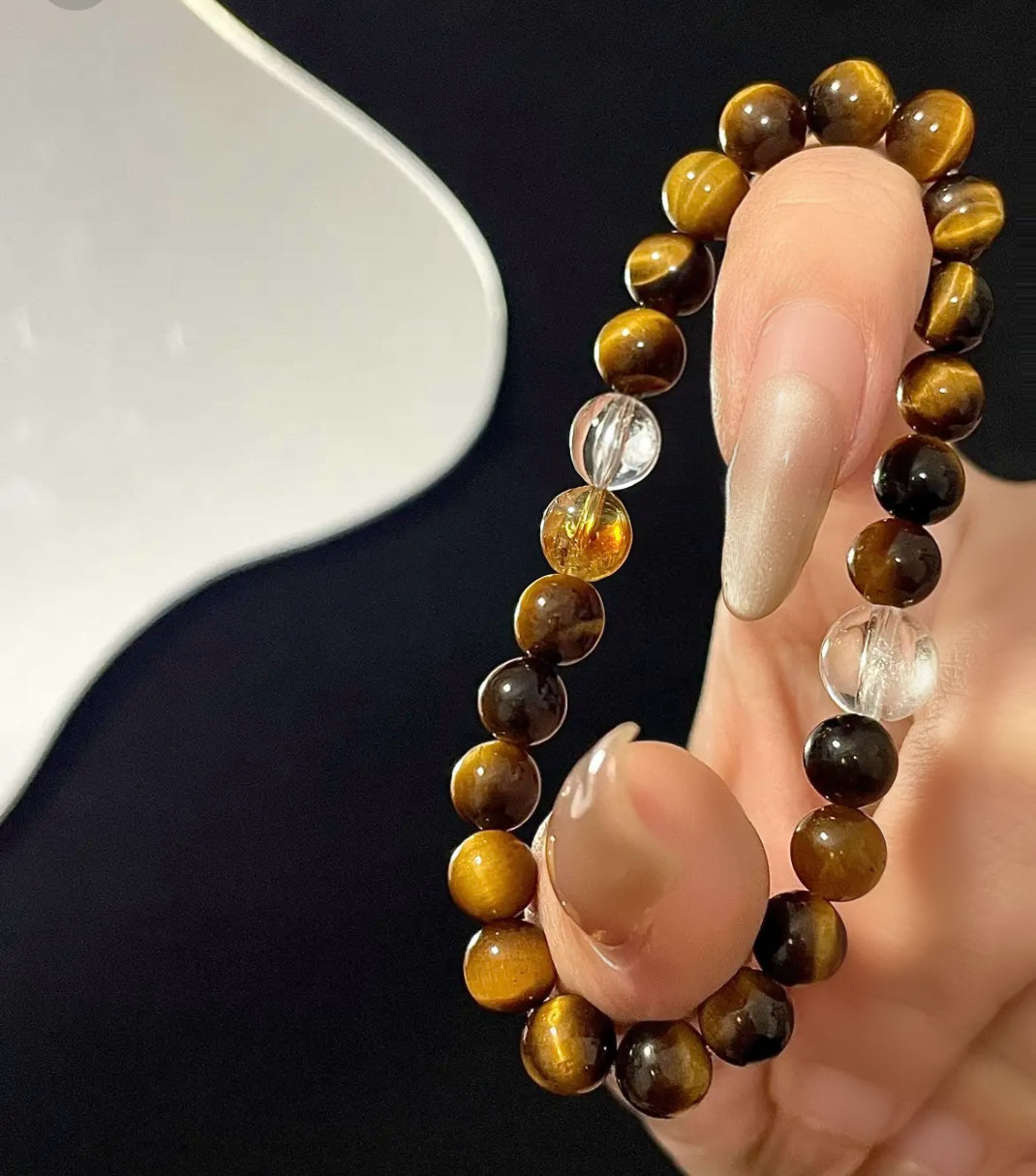 Tiger’s Eye Energy Bracelet with Citrine & Clear Quartz – Wealth & Confidence