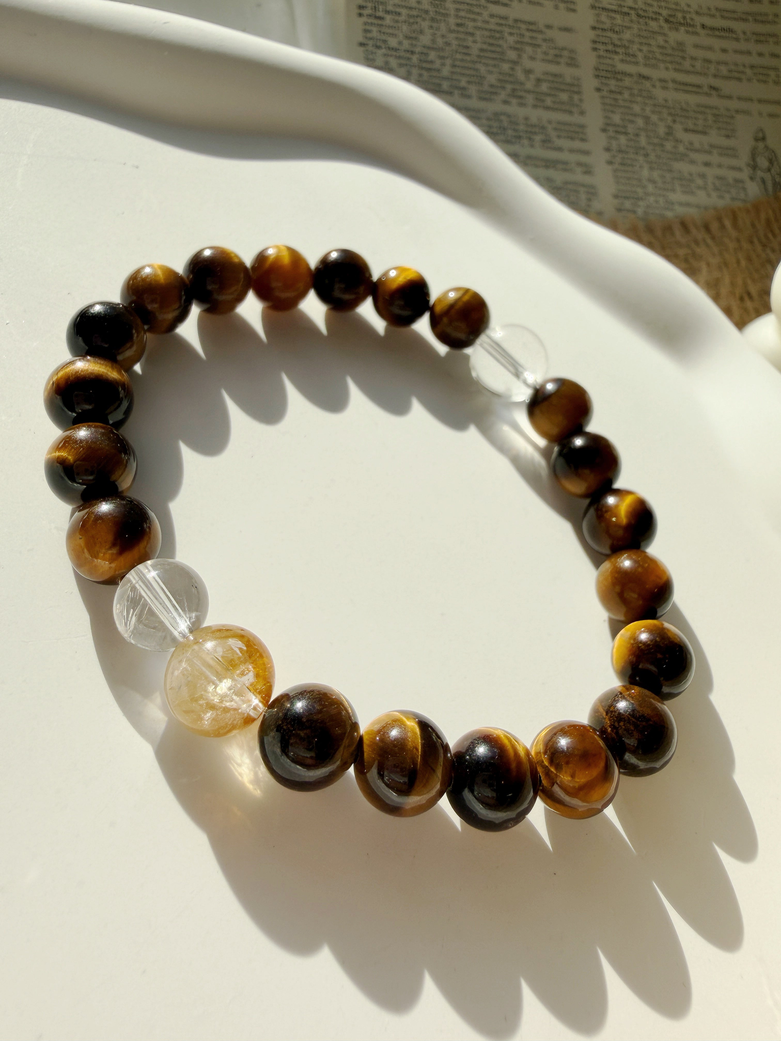 Tiger’s Eye Energy Bracelet with Citrine & Clear Quartz – Wealth & Confidence