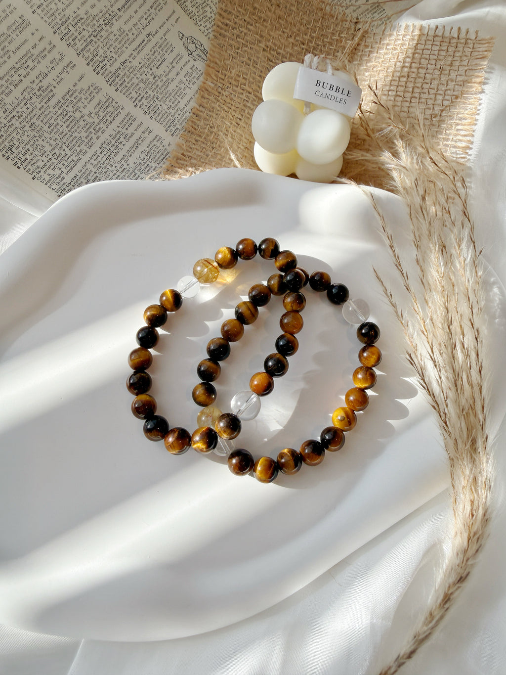 Tiger’s Eye Energy Bracelet with Citrine & Clear Quartz – Wealth & Confidence