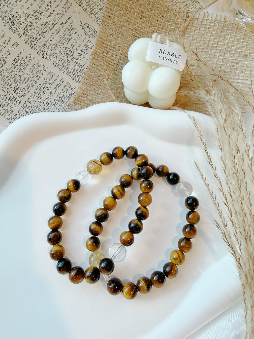 Tiger’s Eye Energy Bracelet with Citrine & Clear Quartz – Wealth & Confidence