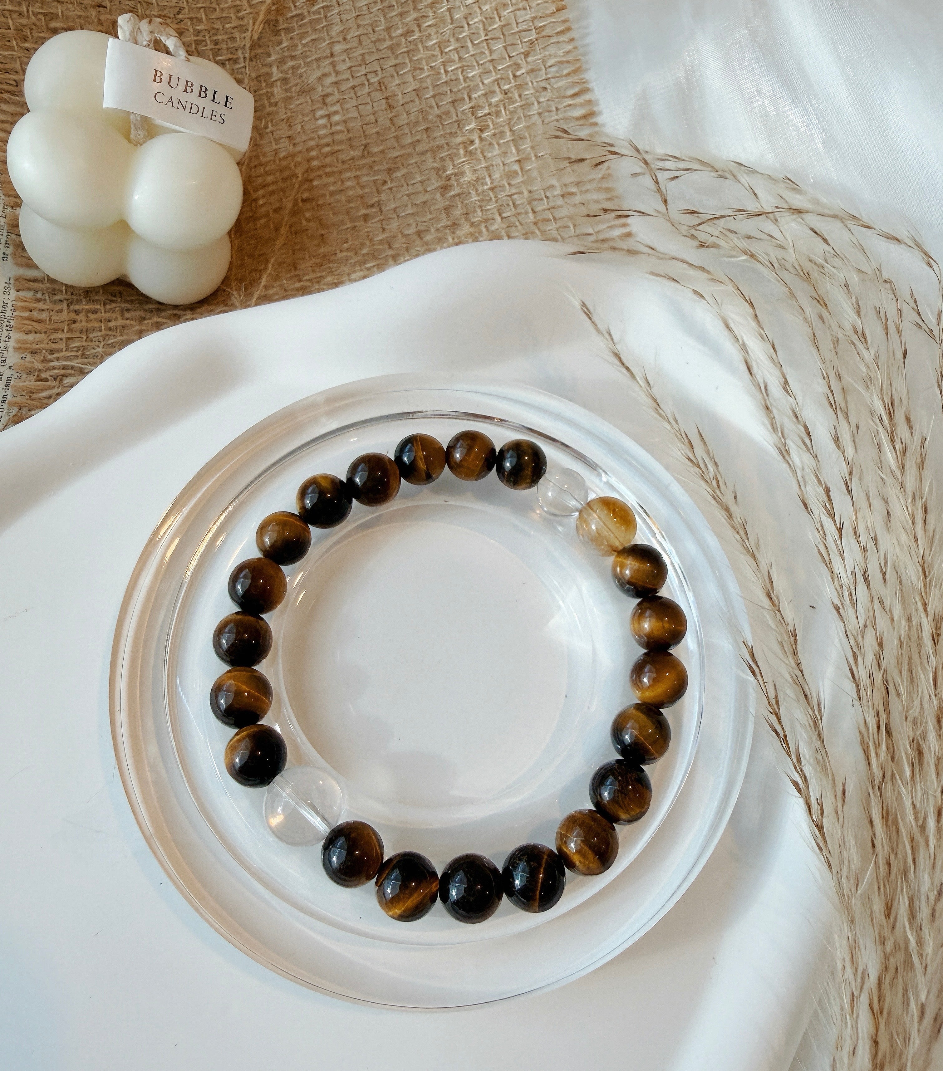 Tiger’s Eye Energy Bracelet with Citrine & Clear Quartz – Wealth & Confidence