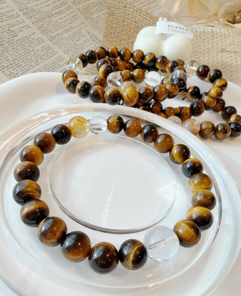 Tiger’s Eye Energy Bracelet with Citrine & Clear Quartz – Wealth & Confidence