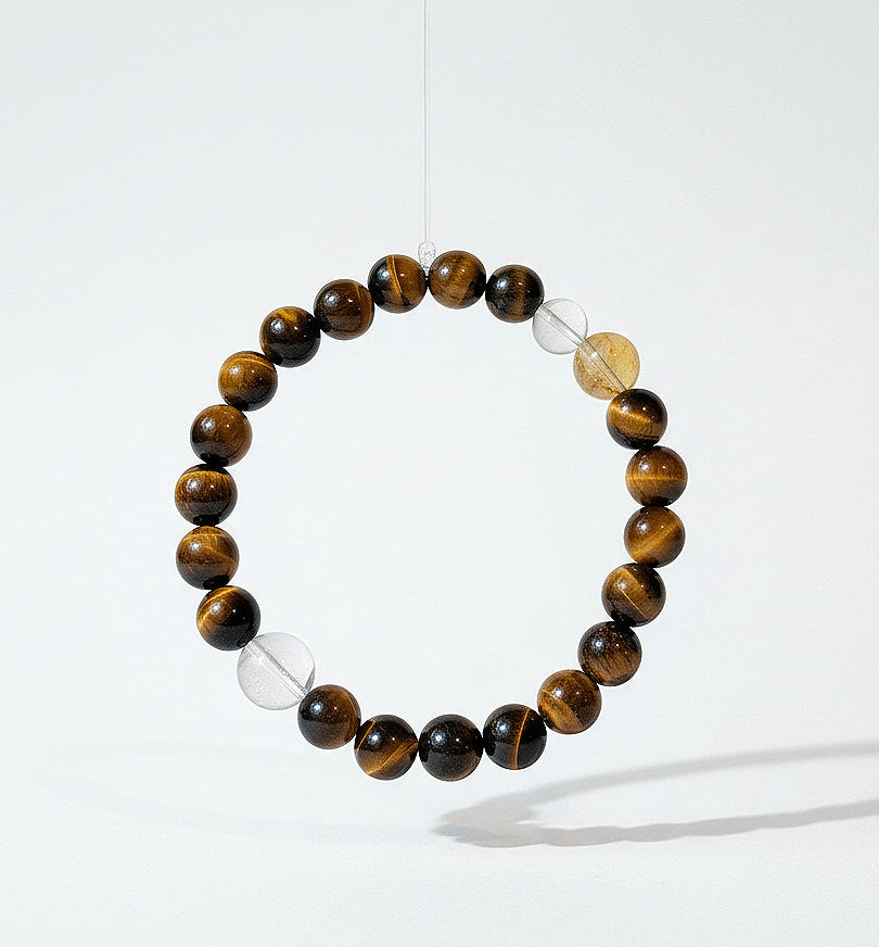 Tiger’s Eye Energy Bracelet with Citrine & Clear Quartz – Wealth & Confidence