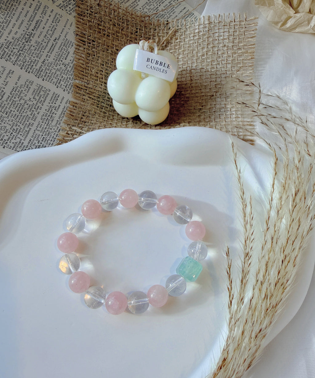 Crystal Harmony Bracelet – Green Fluorite, Rose Quartz & Clear Quartz