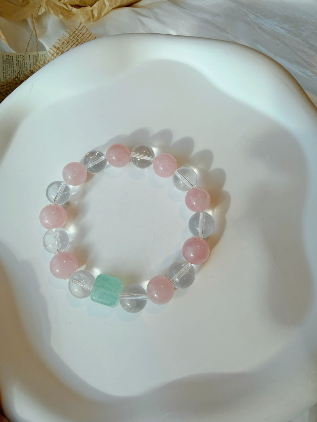 Crystal Harmony Bracelet – Green Fluorite, Rose Quartz & Clear Quartz
