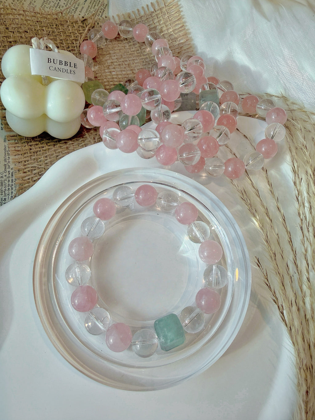 Crystal Harmony Bracelet – Green Fluorite, Rose Quartz & Clear Quartz