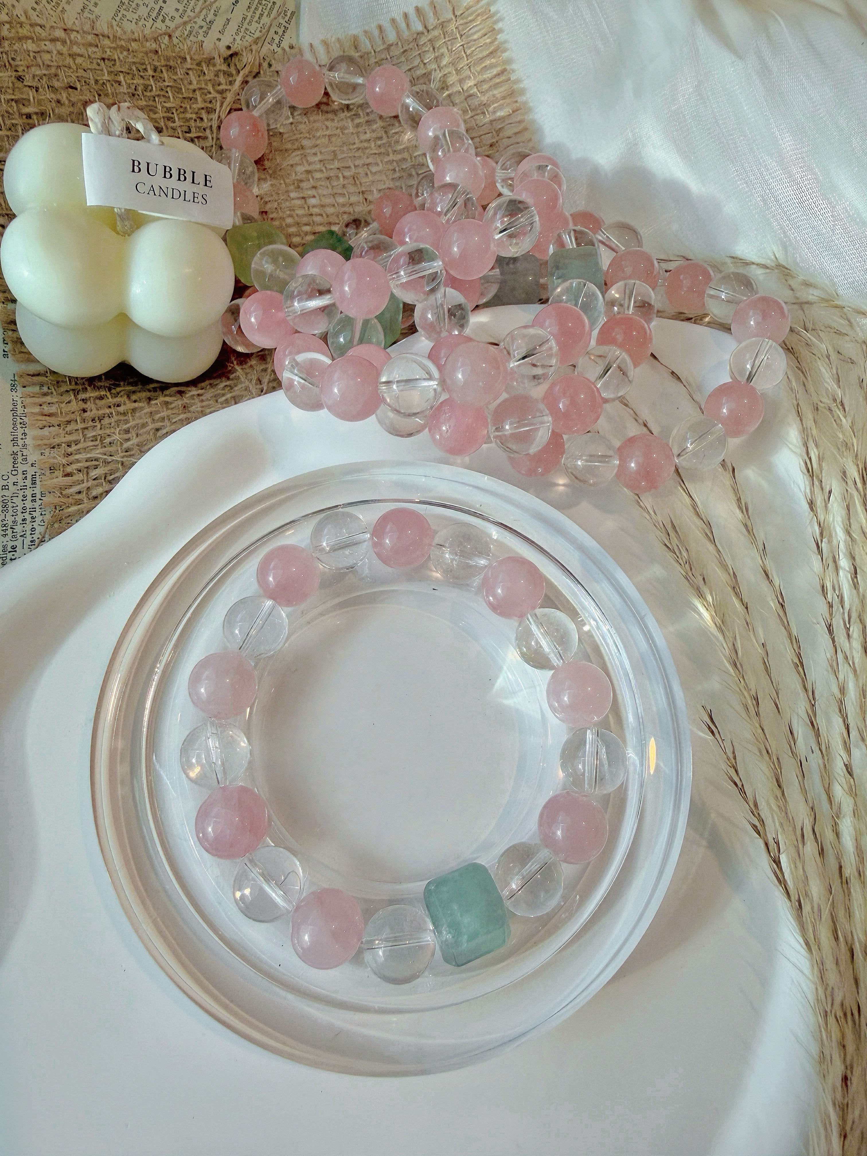Crystal Harmony Bracelet – Green Fluorite, Rose Quartz & Clear Quartz