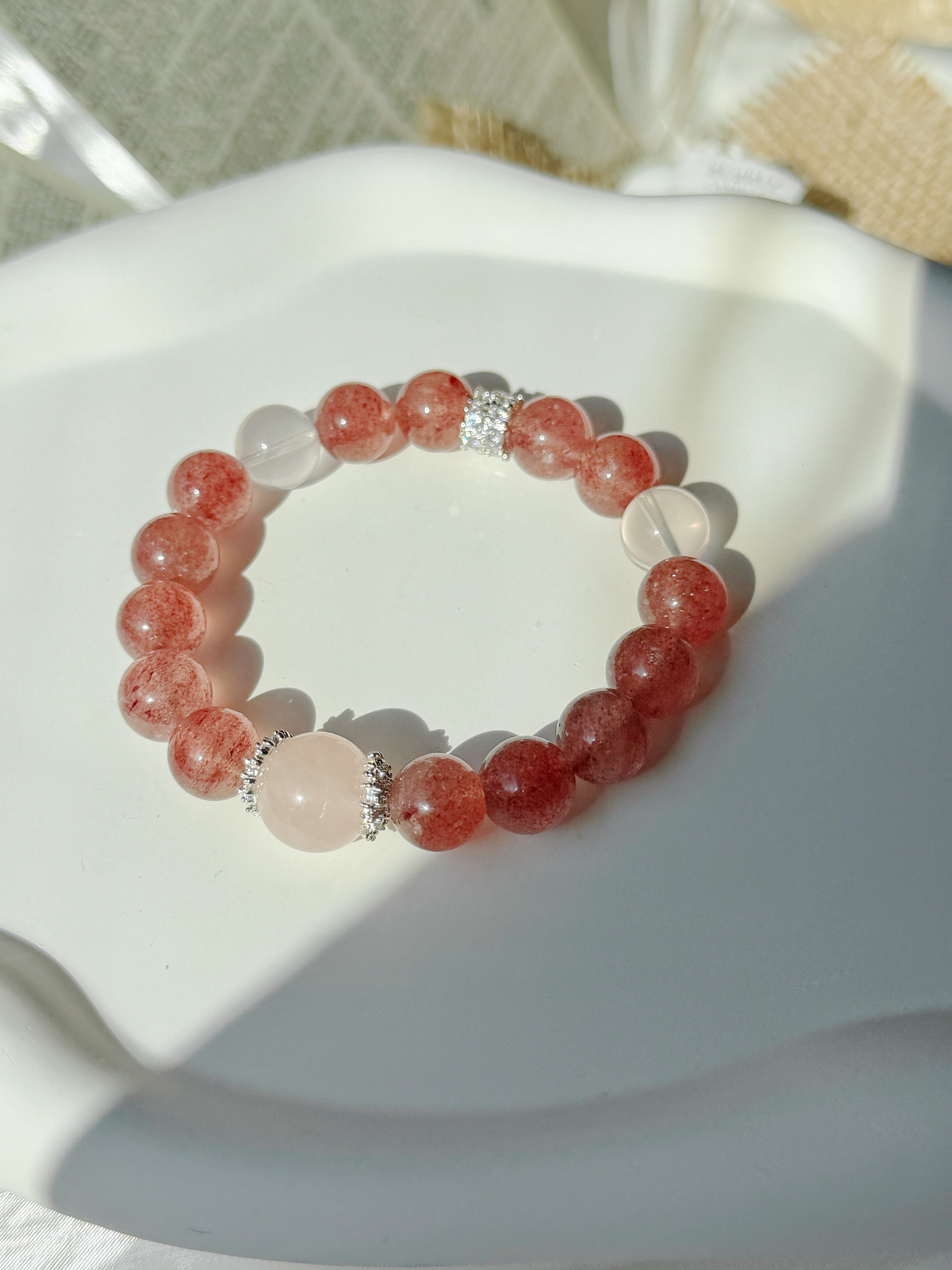Strawberry Quartz & Rose Quartz Natural Crystal Bracelet – Love, Harmony & Emotional Healing