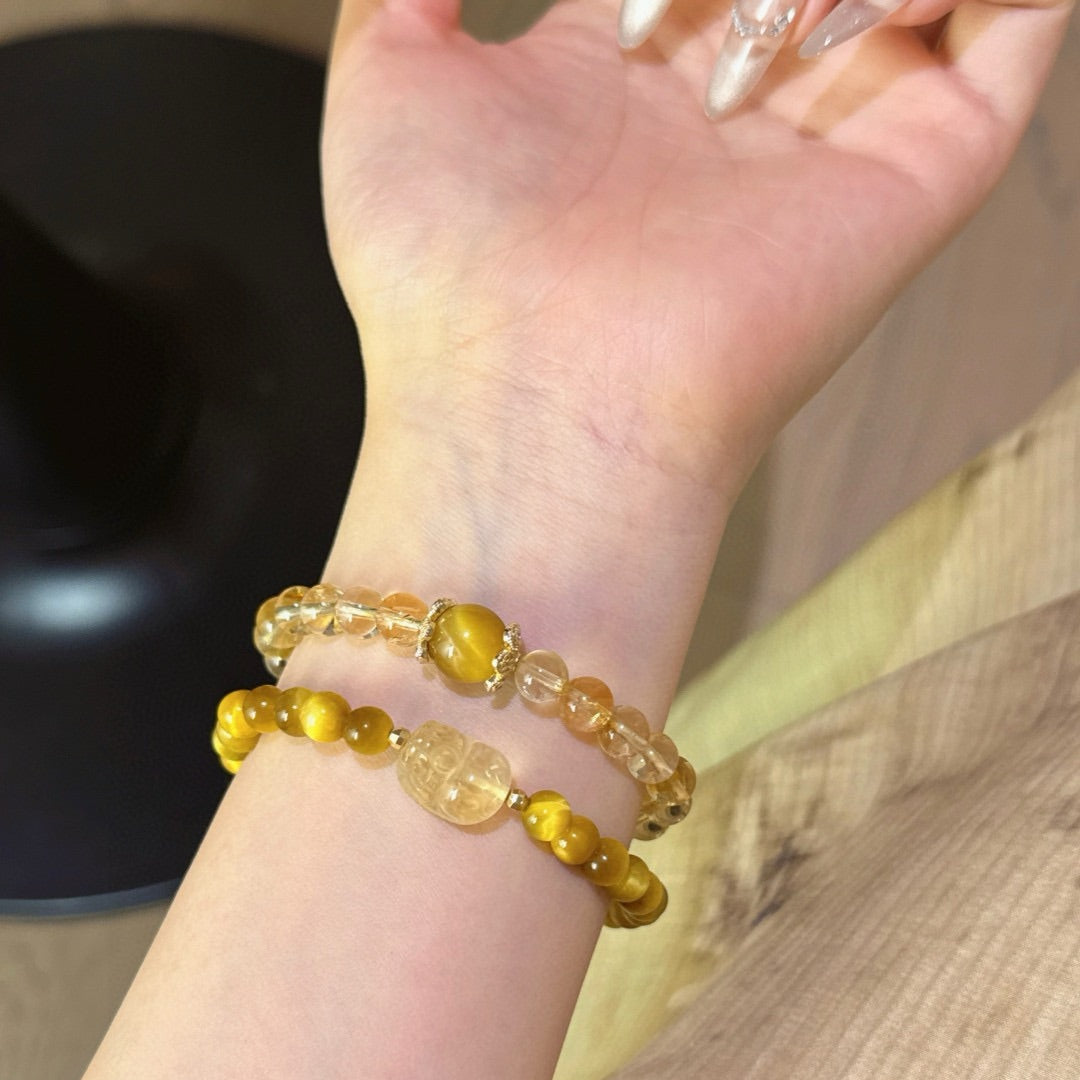 Golden Citrine Double Wrap Bracelet – Healing Gemstone Bracelet | Abundance, Protection & Clarity
