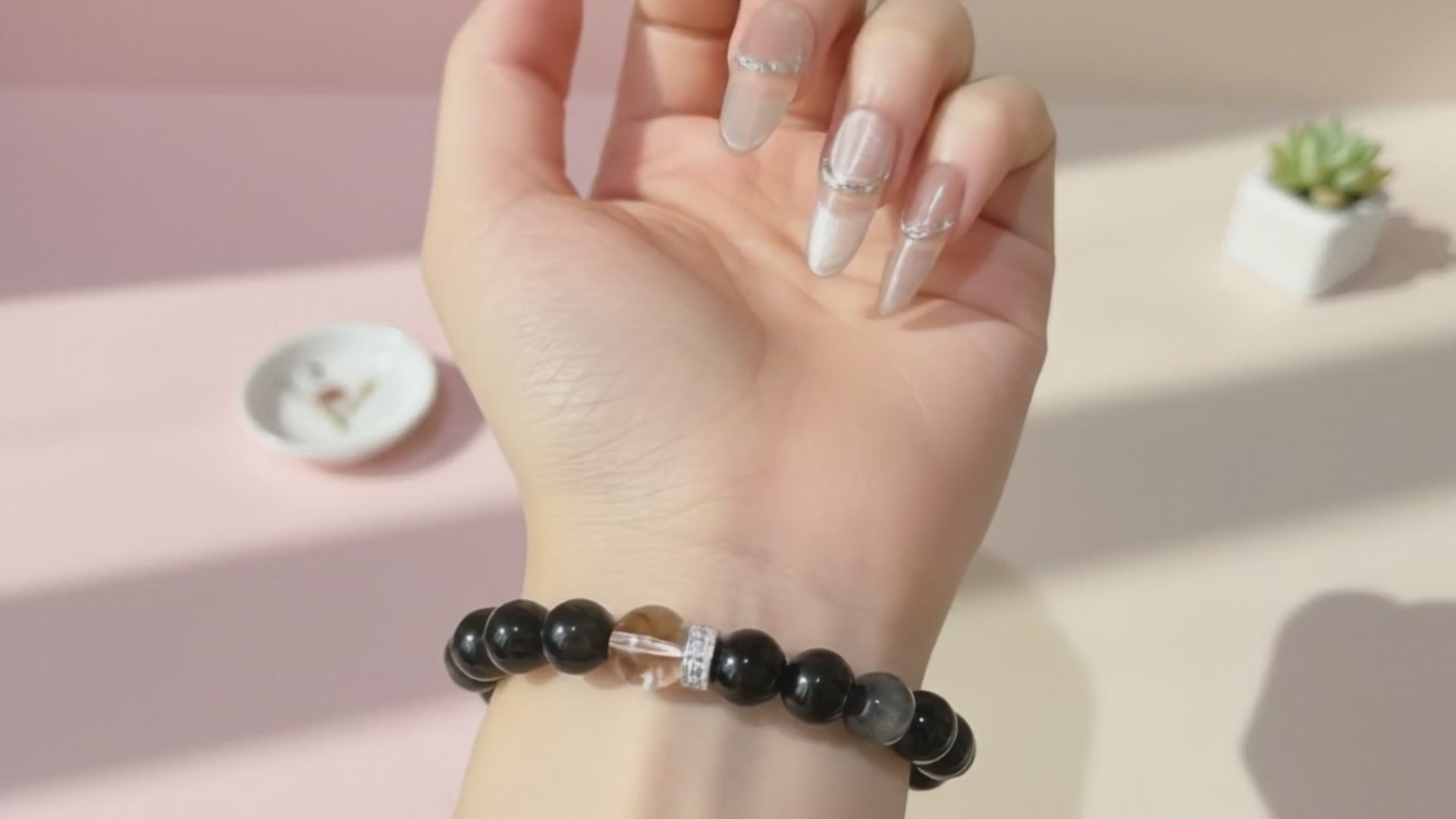 Natural Healing Black Gemstone Bracelet - Protection, Abundance & Prosperity - Handcrafted for Adults