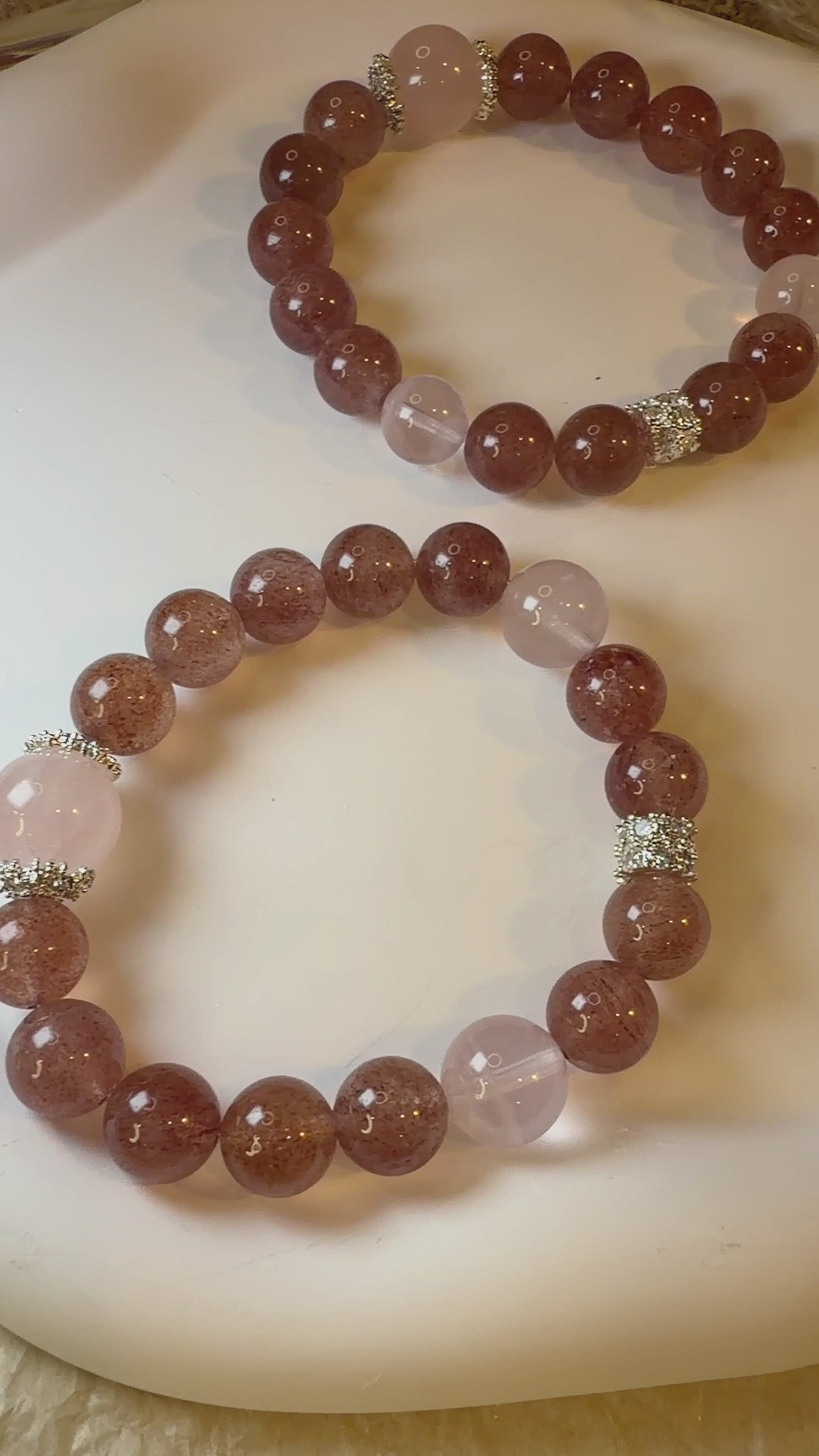 Strawberry Quartz & Rose Quartz Natural Crystal Bracelet – Love, Harmony & Emotional Healing