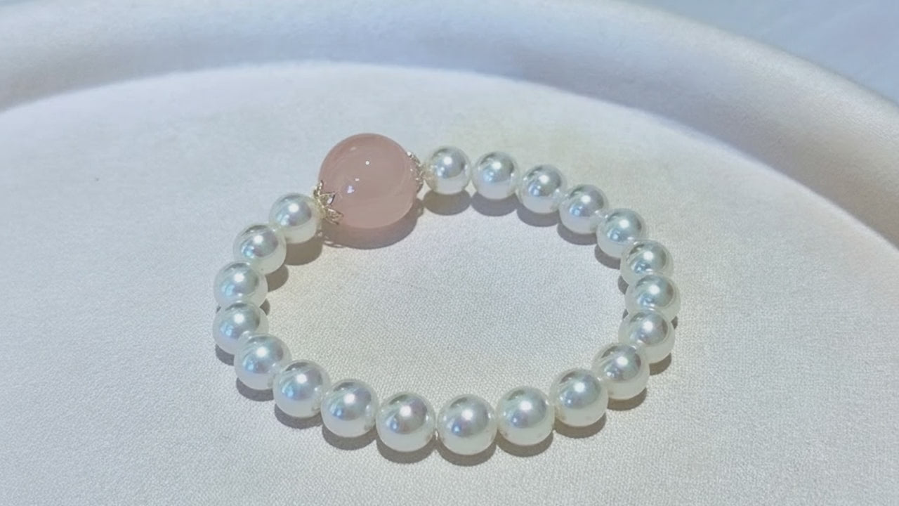 Pink Crystal & Pearl Bracelet – Rose Quartz Beads | Love, Attraction & Soulmate Energy