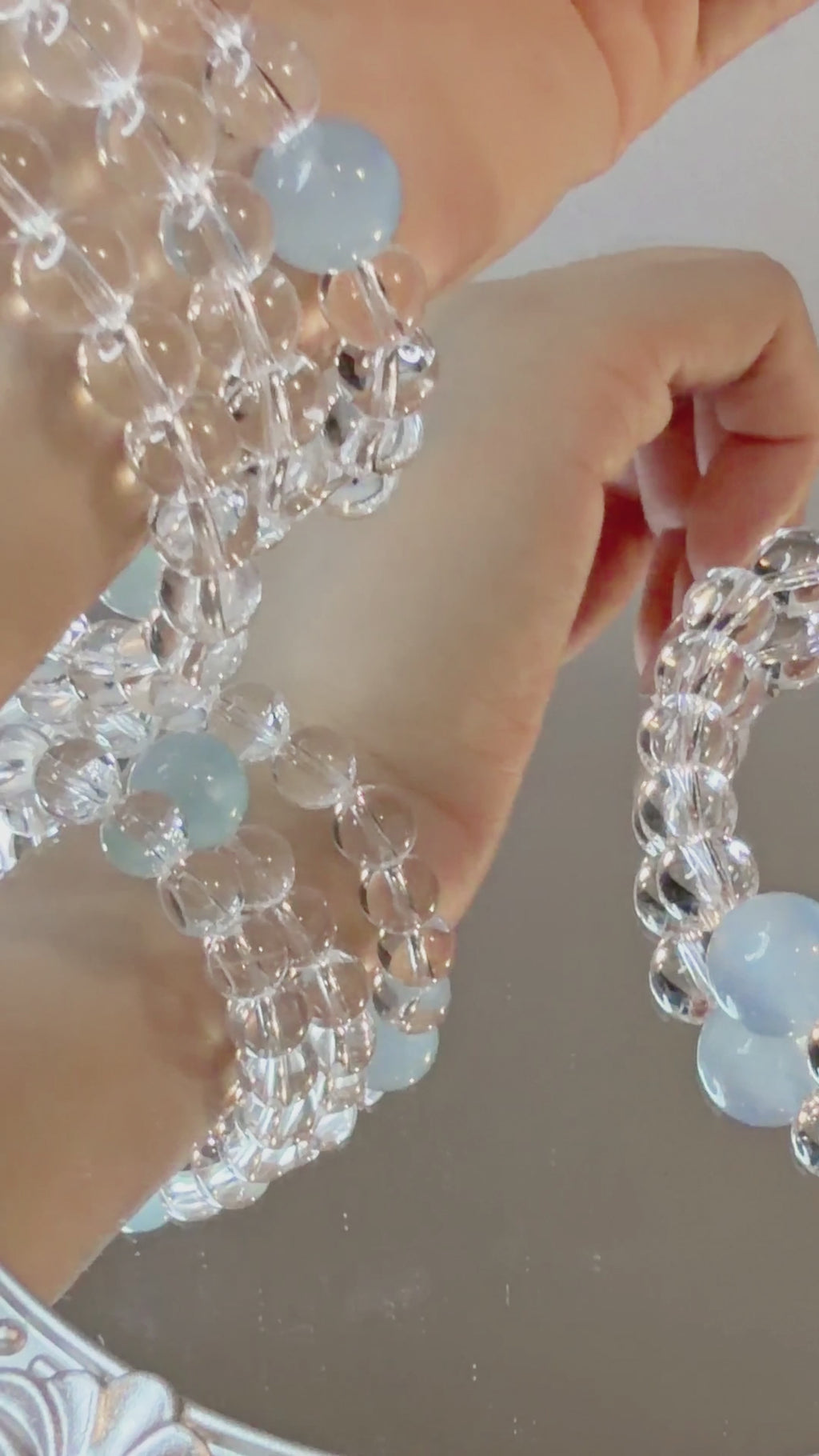 Aquamarine & Clear Quartz Natural Crystal Bracelet – Calmness & Clarity Energy Jewelry